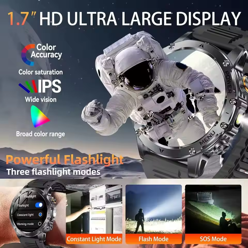 AK87 Męski Smartwatch z Baterią 1000mAh, Duży Ekran 1.7 cala, GPS, Monitorowanie Tętna, Wodoodporność 3ATM, Bezprzewodowe Rozmowy, Smartwatch Sportowy image 3