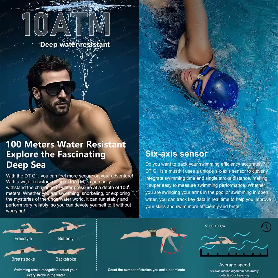 Nowy smartwatch z mapami offline GPS na rok 2025, 4 GB pamięci, bateria 1000 mAh, połączenia Bluetooth, wodoodporność 10 ATM/IP69K, smartwatch sportowy dla mężczyzn do pływania. image 3