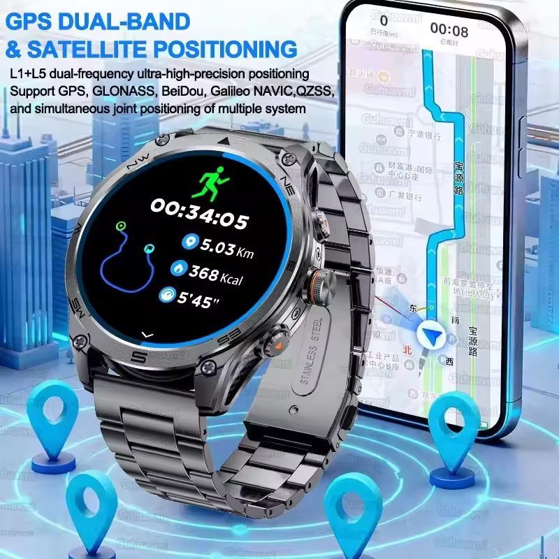 Nowy Ulepszony Smartwatch GPS do Sportów Outdoorowych dla Mężczyzn z Wodoodpornością 10ATM, Kompasem, Altimetrem, Ekranem AMOLED 1.75 cala i Funkcją Połączeń Bluetooth image 2