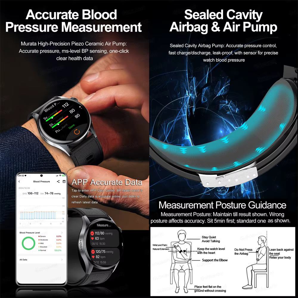 Smartwatch Męski EKG+PPG 1.56 cala AMOLED Pełny Ekran Dotykowy Mikro-ekspertyzacja Fizyczna Pomiar Zdrowia NFC Airbag Smartwatche image 4