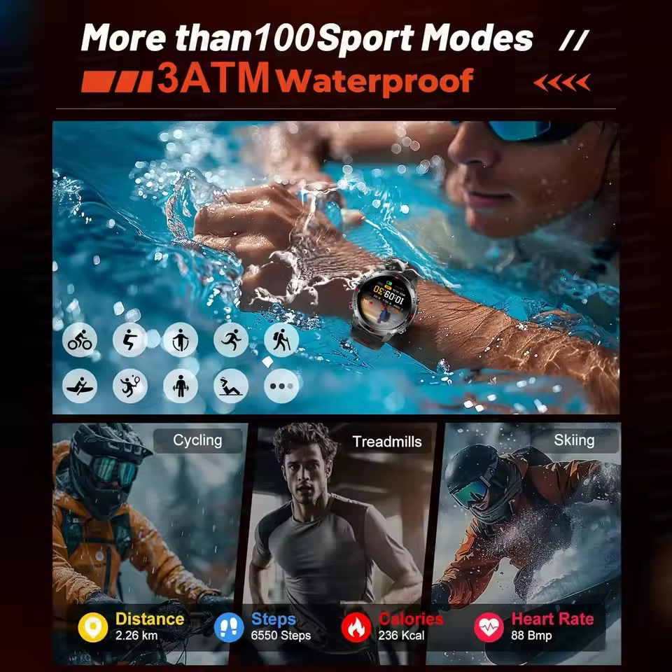 Nowy smartwatch męski 2025, wodoszczelny do 30M, do pływania, z GPS, kompasem, wysokościomierzem, funkcją połączeń Bluetooth, sportowy, wojskowy. image 5