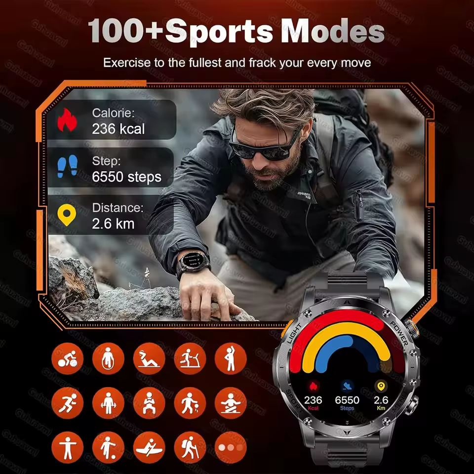 Smartwatch 2025 Real Outdoor T-Rex z baterią 1000mAh, GPS, latarką, wodoodpornością 10ATM, połączeniami Bluetooth, dla mężczyzn, do sportu i fitnessu. image 5