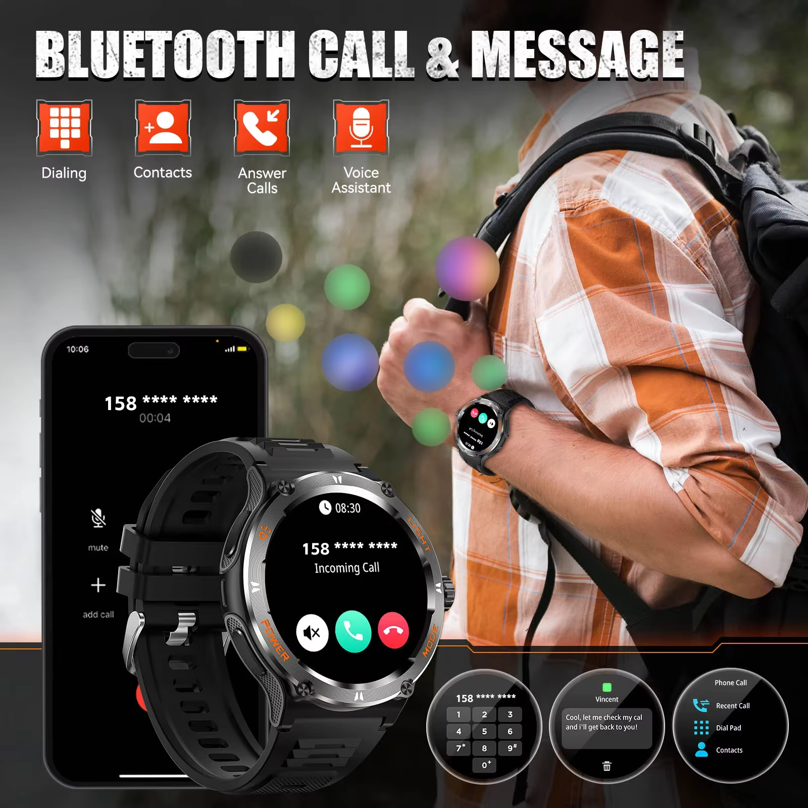 2025 Smart Watch 3ATM Waterproof 1.53" KT76 Men Sport with Compass and LED Flashlight Heart Rate Sleep Analysis Bluetooth Call image 4