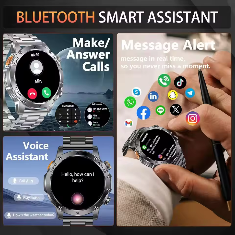 AK87 Męski Smartwatch z Baterią 1000mAh, Duży Ekran 1.7 cala, GPS, Monitorowanie Tętna, Wodoodporność 3ATM, Bezprzewodowe Rozmowy, Smartwatch Sportowy image 5