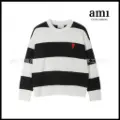 Black White [A069 round neckline big stripes]