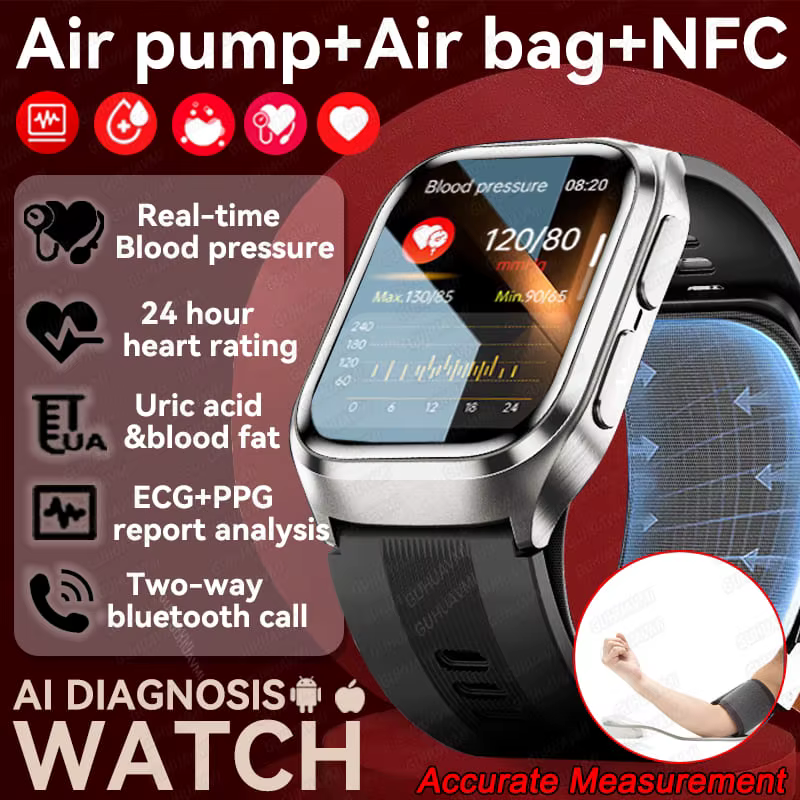 2025 AI Diagosis ECG Health Smart Watch Men Blood Pressure Lipid Uric Acid NFC Air Pump Airbag Health Smartwatches Women For IOS image 1