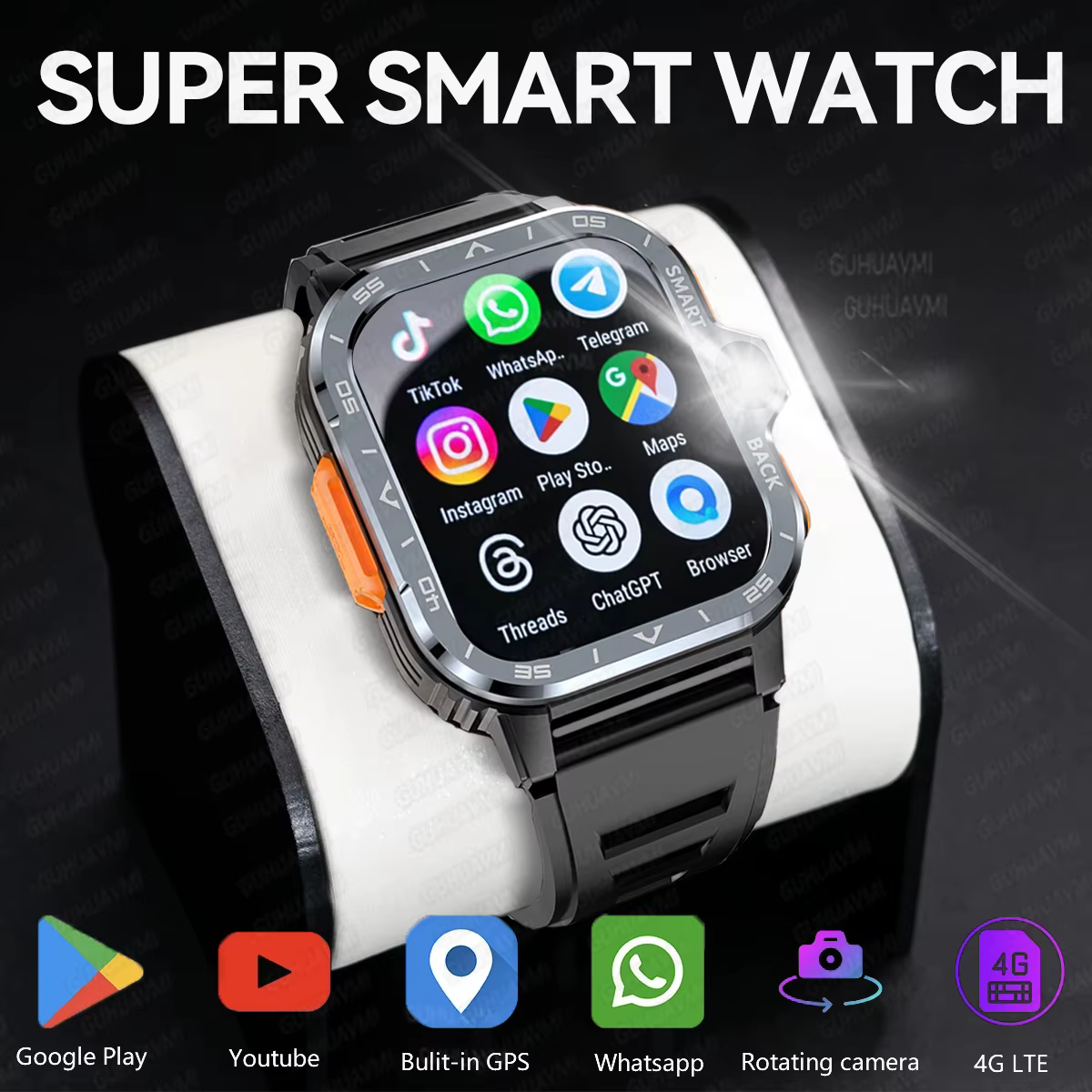 PGD SmartWatch 4G LTE GPS Wifi Karta SIM NFC Podwójny Aparat Wytrzymały 64G ROM Monitorowanie Tętna Sportowy Smartwatch Męski image 1