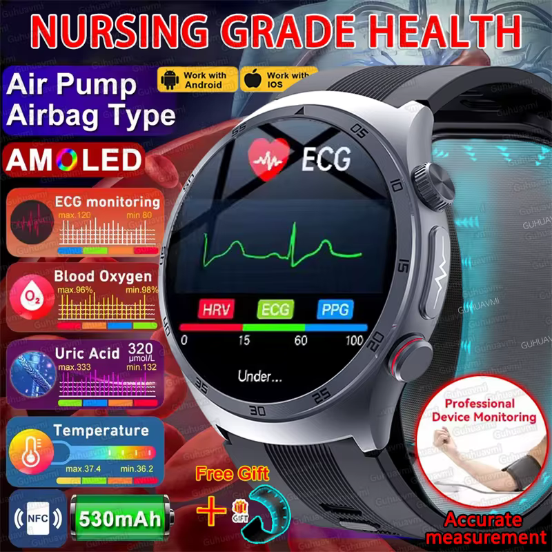 2025 nowy stopień pielęgniarski pompa powietrza poduszka powietrzna inteligentne zegarki mężczyźni dokładne pomiar kwasu moczowego ciśnienie krwi ekg zdrowie NFC inteligentny zegarek sportowy image 1