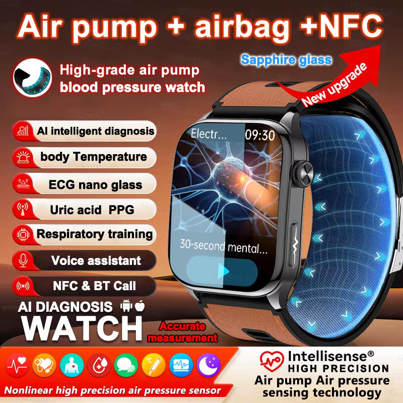 Smartwatche Męskie Pomiar Ciśnienia Krwi Pompką Powietrzną Dokładny Pomiar Mikrobadanie Fizyczne Sport Fitness Airbag SmartWatch EKG AMOLED image 1