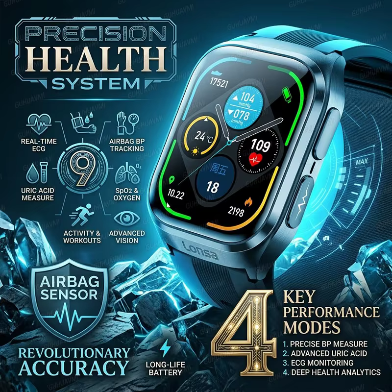 2026 Nowe inteligentne zegarki z pompką powietrzną, diagnostyką AI, pomiarowaniem ciśnienia krwi, EKG, analizą kwasu moczowego i analizą ciała dla mężczyzn, bransoletki monitorujące zdrowie kobiet z funkcją połączeń. image 1