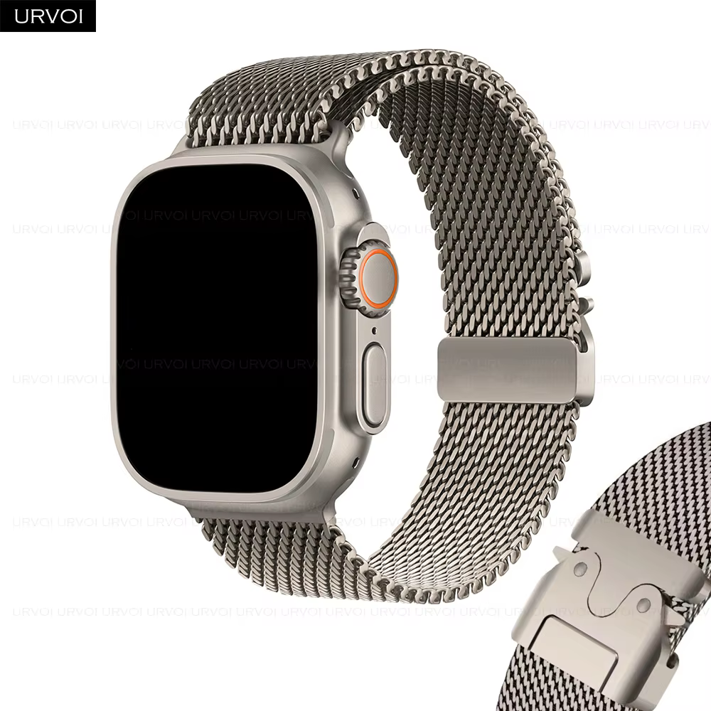 URVOI Band for Apple Watch Ultra 3 2 Series 11 10 9 8 SE stainless steel mesh strap for iWatch secure parachute buckle 46 49mm image 1
