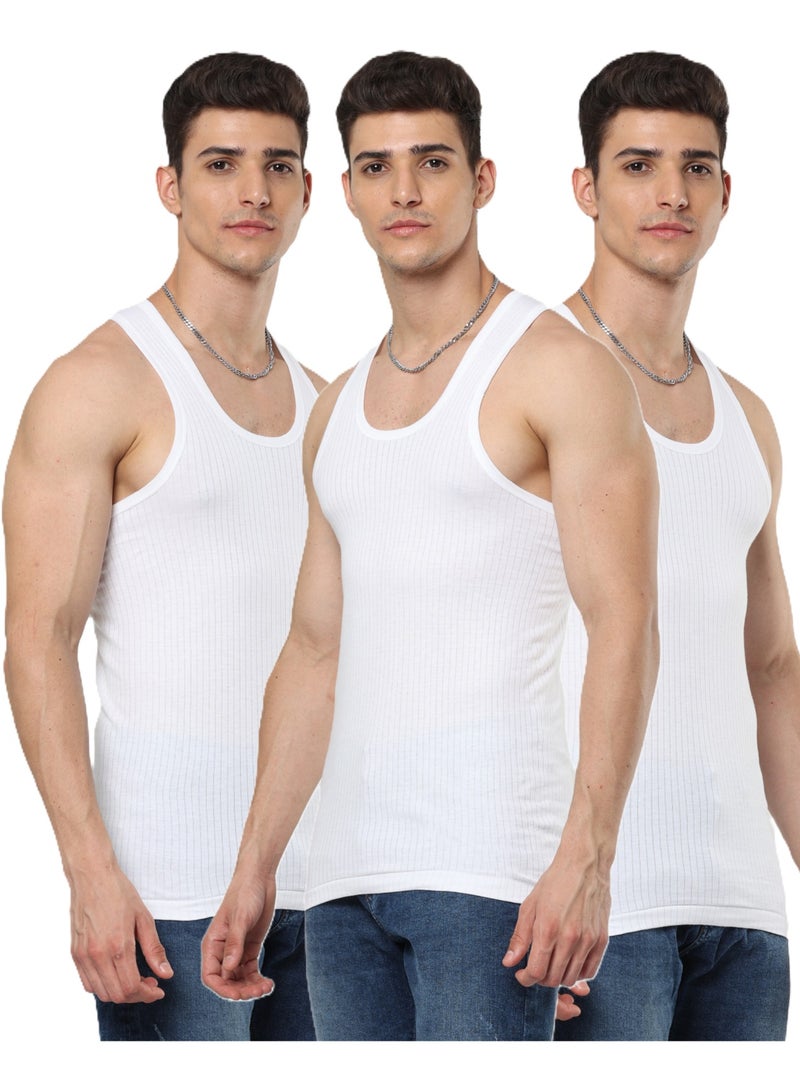 Platinum Collection Double-Knit 100% Cotton Mens Vest Undershirt Tank Top Ultrasoft Breathable Sleeveless Sando Pack of 3 image 1