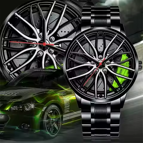 Fashion Men Sports Watches 3d Car Wheel Stainless Steel Band Wrist Watch Men's Quartz Watch Men's Watches image 1