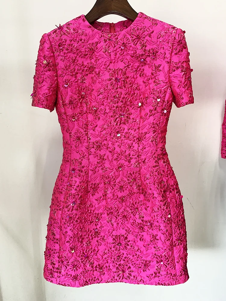 HIGH STREET Newest 2026 Designer Fashion Stylish Dress Women's Beaded Floral Jacquard Trimmed Dress