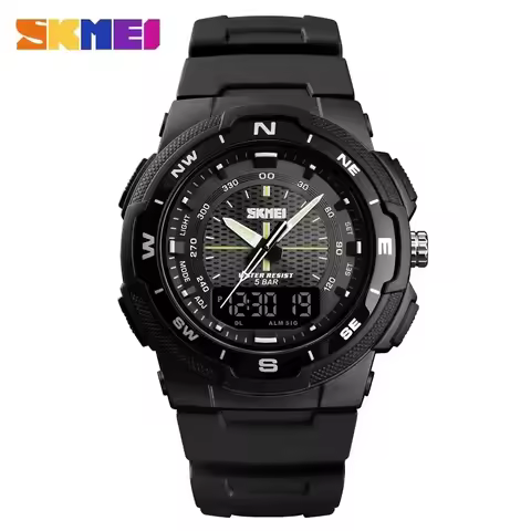 SKMEI 1454 Man Military Watches Men PU Strap Wristwatch Quartz Watches Double Clock Men Watch Outdoor Sports Electronic Watch image 1