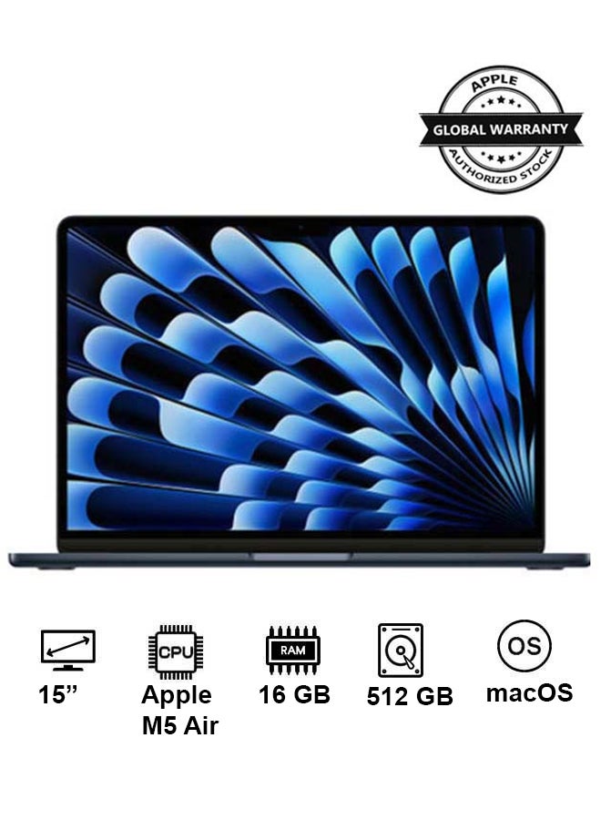 New 2026 MacBook Air MDVH4 | 15 Inch Display | Apple M5 Air | 10-Core CPU 10-Core GPU | 16GB RAM | 512GB SSD | macOS | English Keyboard | International Version | Midnight image 1