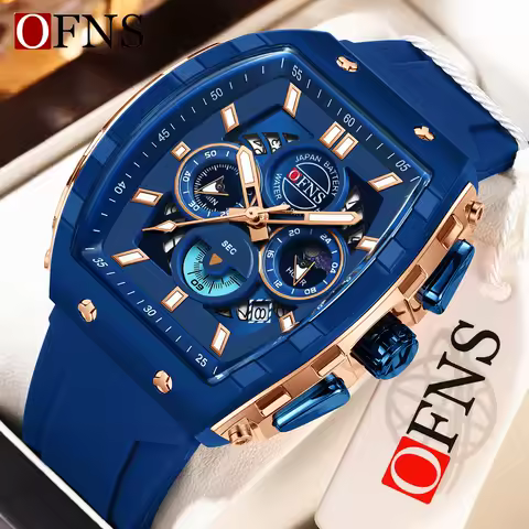 OFNS Fashion Quartz Watches for Man Luminous Waterproof Chronograph Calendar Silicone Strap Outdoor Luxury Sports Men Watch image 1