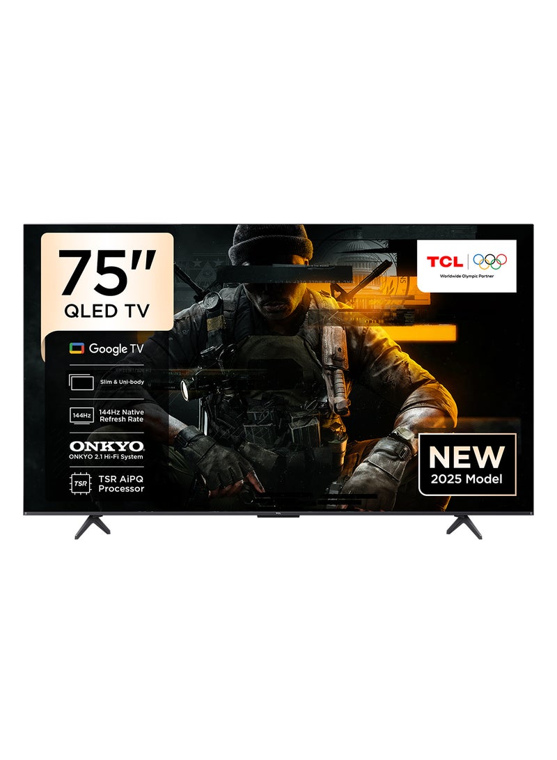 Television 75 Inch Smart TV 4K QLED Colorful Quantum Crystal HDR 10+ Gaming Google TV, 144Hz Native Refresh Rate, ONKYO 2.1 Hi-Fi, Dolby Atmos, MEMC,