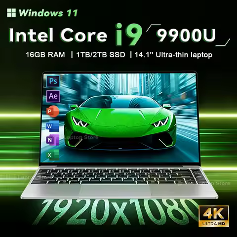 2026 14.1" Laptop Computer Windows 11 Core i9-9900U PC 1TB 2TB SSD 16GB RAM Notebook 1920*1080 HD display Gaming Office laptops image 1