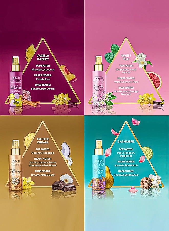 So..? Unique Mini Mist Womens Gift Set With Vanilla Candy, Sweet Pea, Truffle Cream, & Cashmere, Body Mist Fragrance Spray Set (4 X 50Ml). image 5