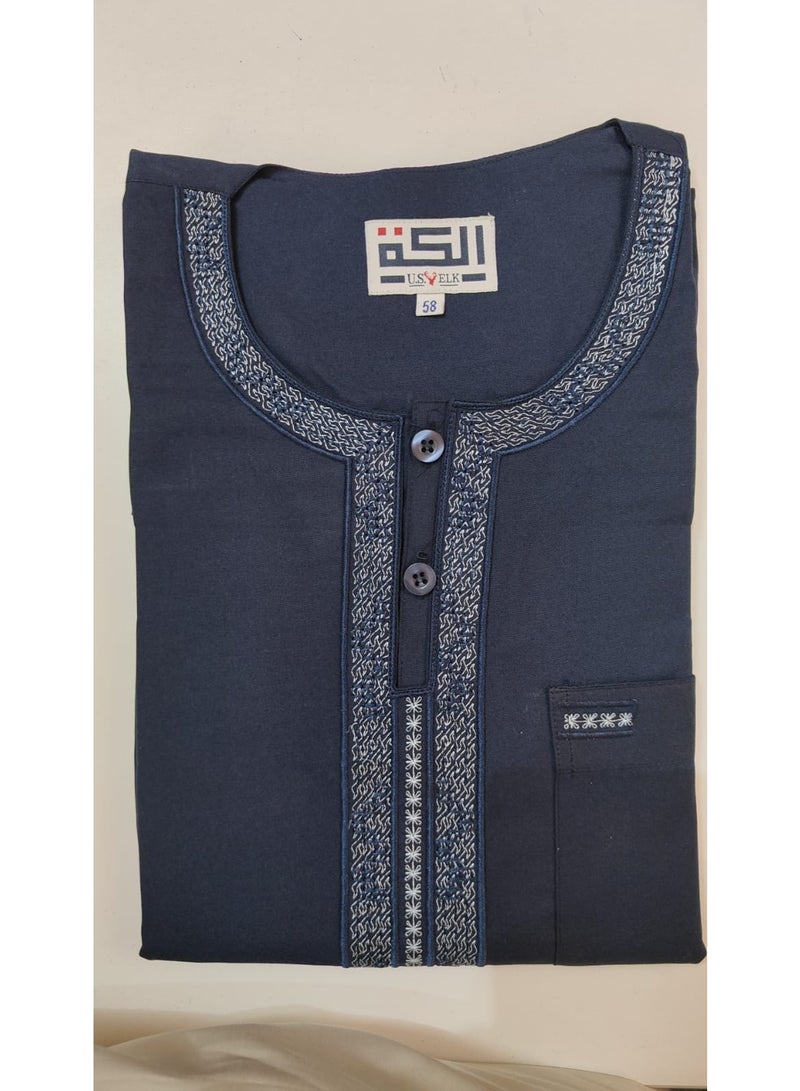 Men's Round Neck Short Sleeves Jalabiya for Men - Men's Short Sleeve Robe/Thobe -Dark Blue image 1