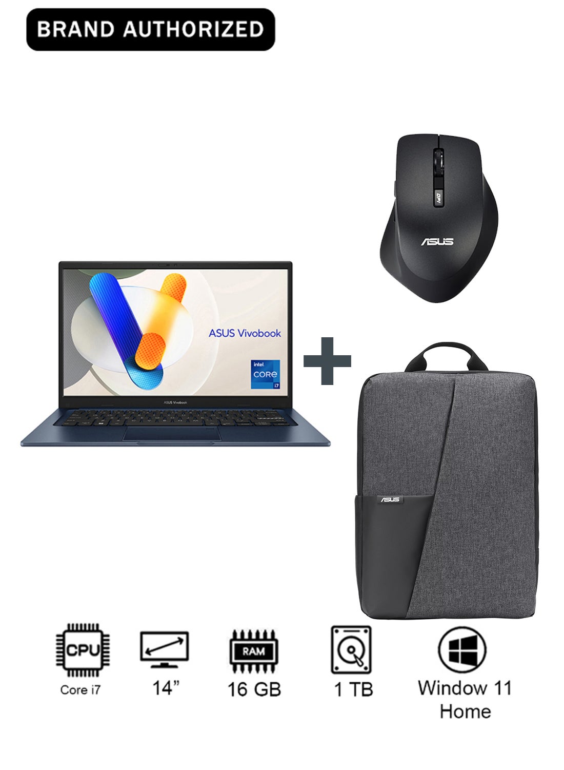 Vivobook 14 Laptop With 14-Inch Display, Core i7-1355U Processor/16GB RAM/1TB SSD/Intel UHD Graphics/Windows 11 Home With bag And (Silver Colour Mouse) blue image 1