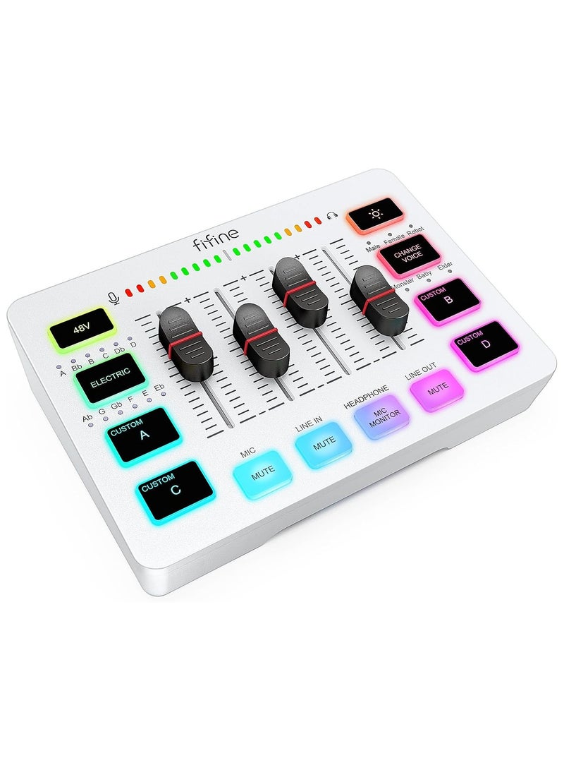 FIFINE Audio Mixer, Gaming Streaming PC Mixer with Slider Fader, XLR Microphone Interface, Monitoring, for Video/Game Voice/Podcast Recording-AmpliGame SC3W image 1