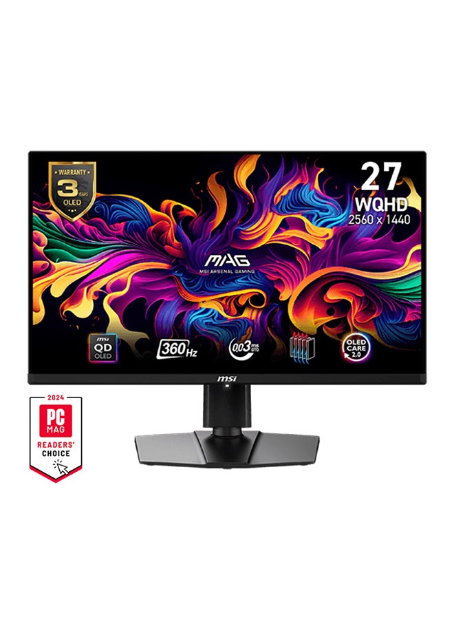 MAG 271QPX Gaming Monitor, 27" WQHD QD-OLED Display, 360Hz Refresh Rate, 0.03ms (GtG) Response Time, AdaptiveSync Technology, 1.07B Display Colors, 9S6-3CD89T-008 Black image 1