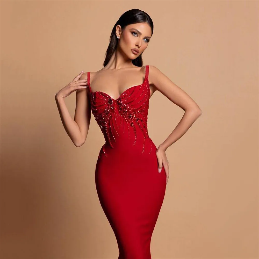 Women Sexy Beading Spaghetti Strap Bandage Dress Bodycon Clothes Club Party Celebrity Elegant Dresses image 1