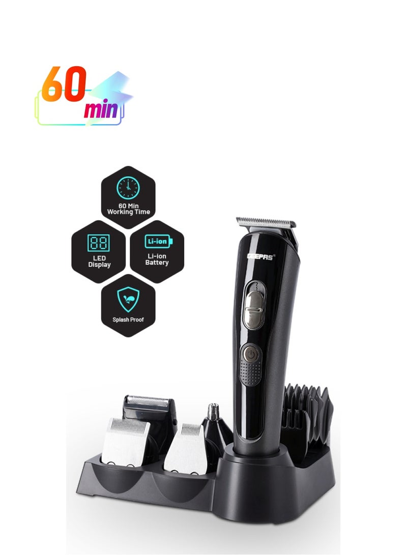 11-in-1 Rechargeable Grooming Set,Hair/ Bread/ Nose/ Ear/ Body Trimmer | 5 Changeable Heads | Li-Ion Battery | 60mins Working Time | LED Display | 4 C