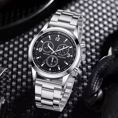 1Pc Men's Casual Silver Quartz Watch Alloy Material Digital Scale Men's Watch image 1