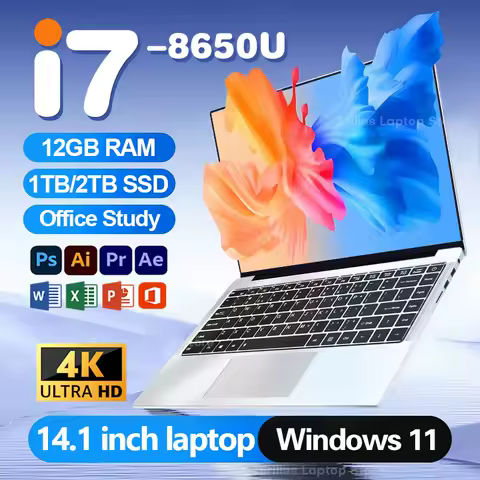 2026 Portable Laptop Windows 11 Intel Core i7 8650U Laptops PC 12GB RAM 1TB 2TB SSD Ultra slim Notebook 4K Office Study Computer image 1