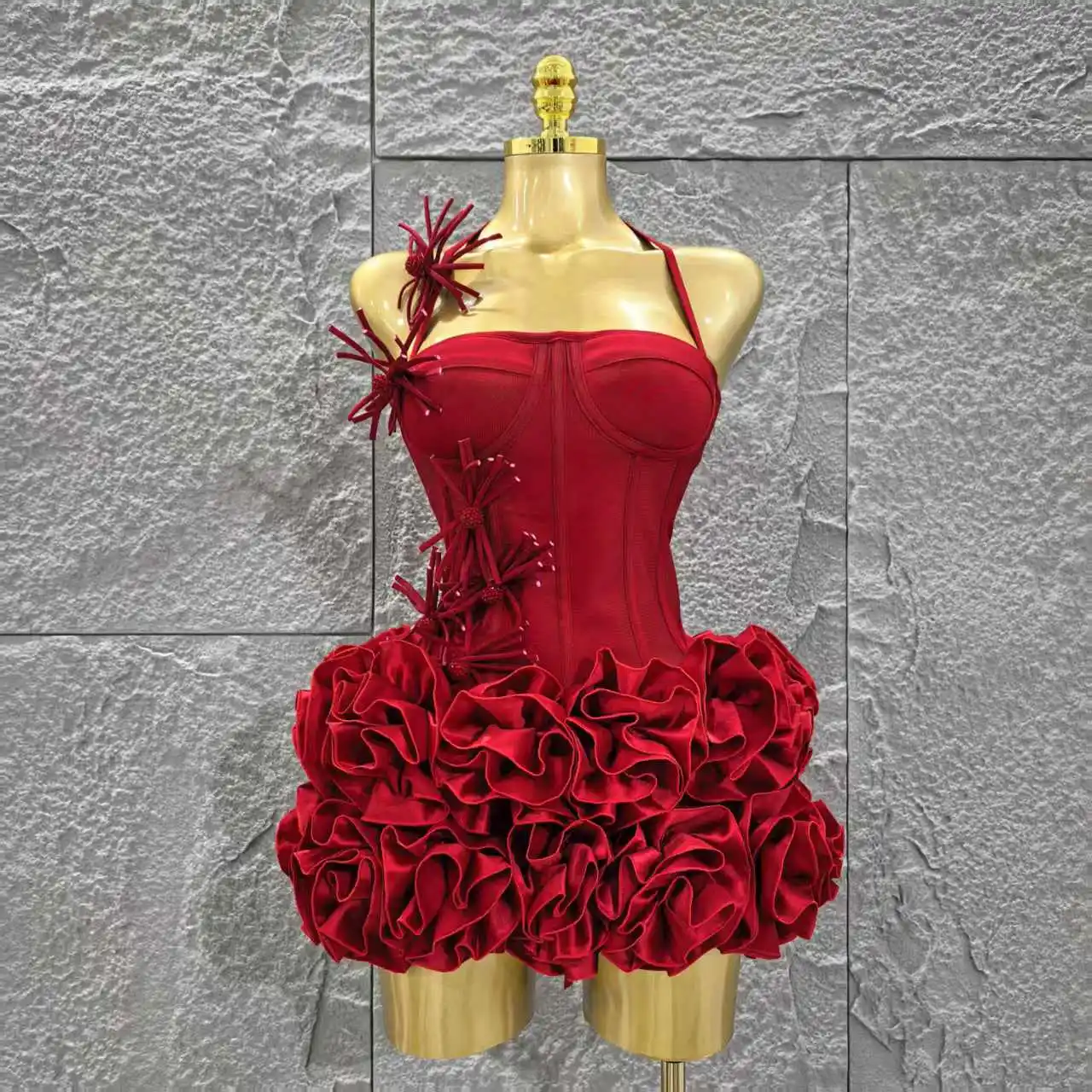 Christmas Style Women Sexy Strapless Florlas 2 PIeces Bodycon Mini Bandage Dress Nightclub Party Wedding Mermaid Outfit