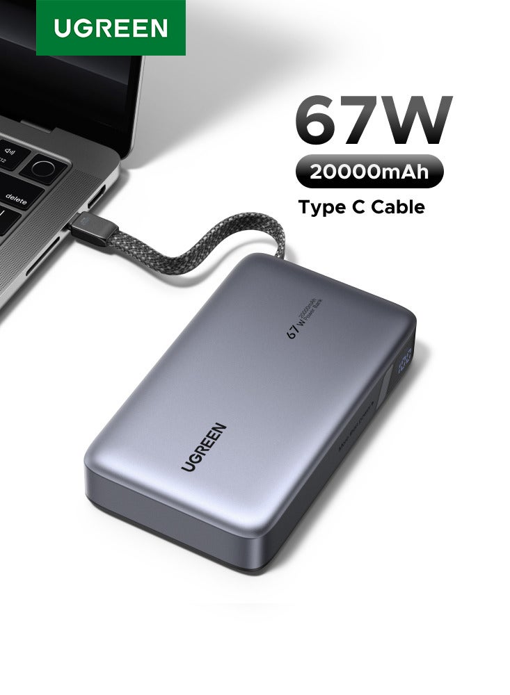 Power Bank 20000mAh 67W Fast Charging 2C1A, Two-Way Cable, PD/SCP/UFCS Compatible, Xiaomi 67W Turbo Charge Supported, for Samsung S25, iPhone 17/16/15
