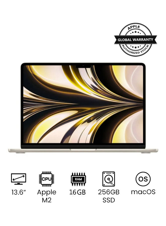 MacBook Air MC7W4 | 13.6 Inch Display | Apple M2 Chip | 8-Core CPU 8-Core GPU | 16GB RAM | 256GB SSD | macOS | English Keyboard | International Version | Starlight image 1