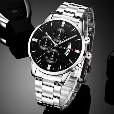 Fashion Mens Watches Luxury Silver Stainless Steel Quartz Wrist Watch Man Business Watch for Men Calendar Clock Reloj Hombre image 1