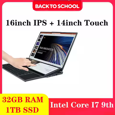Dual-screen Laptop 14 inch Touch LCD 32GB/16GB/8GB RAM 2TB/1TB/512GB SSD I7 9th Generation 6 Cores Gaming Laptops Notebook image 1