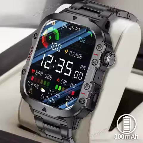 2026 Rugged Military Smart Watch Men's Outdoor Watch LED Flashlight 2.01'' HD Touch Screen Voice Bluetooth Call Smartwatch Gifts image 1