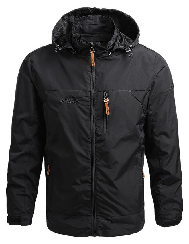 Men's Lightweight Windbreaker Jacket Hooded Rain Coats Soft Waterproof Zipper Pockets Raincoat w/Detachable Hood image 1