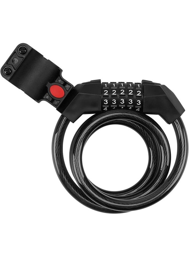 Bike Lock Cable, 1.2M 5-Digit Code Bicycle Lock Coiling Resettable Combination Bike Locks Anti Theft Cycling Password Lock For Bikes And Scooters