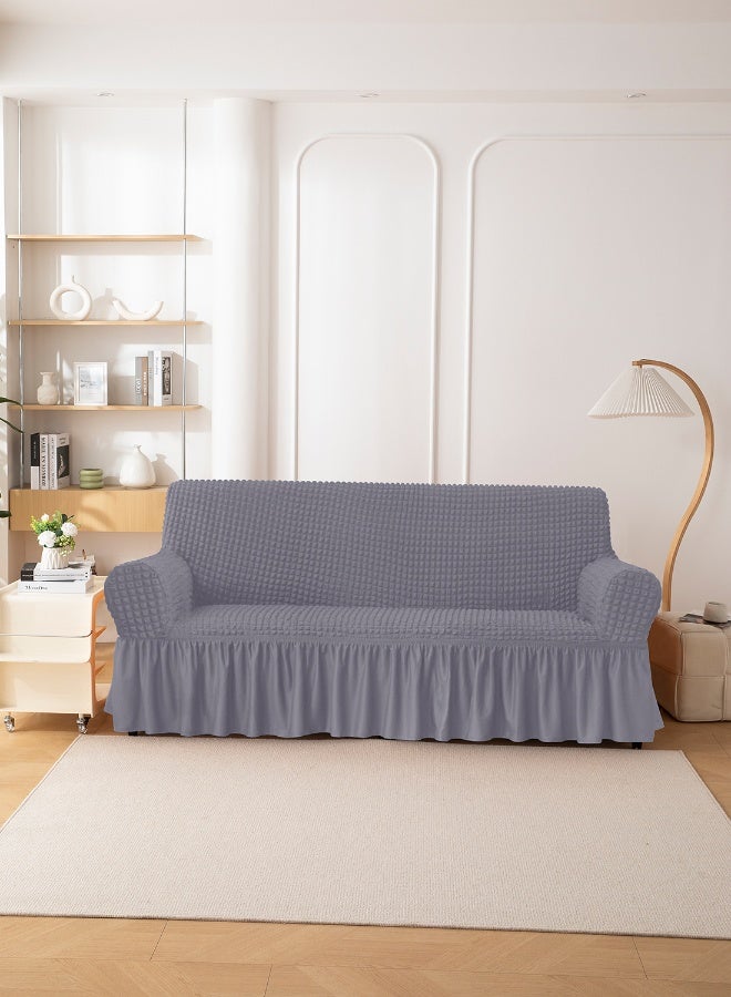 Stretch Fit 3D Bubble Sofa Cover, Soft Slipcover Fabric - Great for Furniture Protection - 3 Seater (200-270 cm) - Grey Color