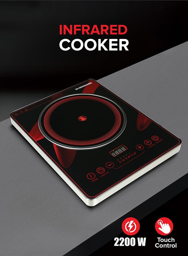 Digital Control Electric Infrared Cooker, Single Cooking Hob, Burner With Adjustable Temperature, Energy Saving/ Touch Control, 20 Settings, Stainless