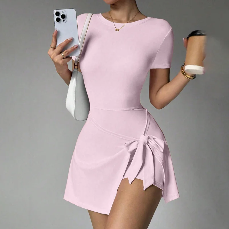 FUBEIKE New Fake Two-Piece Anti-Exposure Tight-Fitting Sports Dress Slimming Strap Casual Fitness Back Yoga Tennis Dress