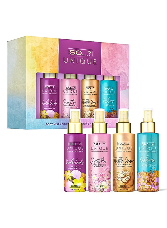 So..? Unique Mini Mist Womens Gift Set With Vanilla Candy, Sweet Pea, Truffle Cream, & Cashmere, Body Mist Fragrance Spray Set (4 X 50Ml). image 2