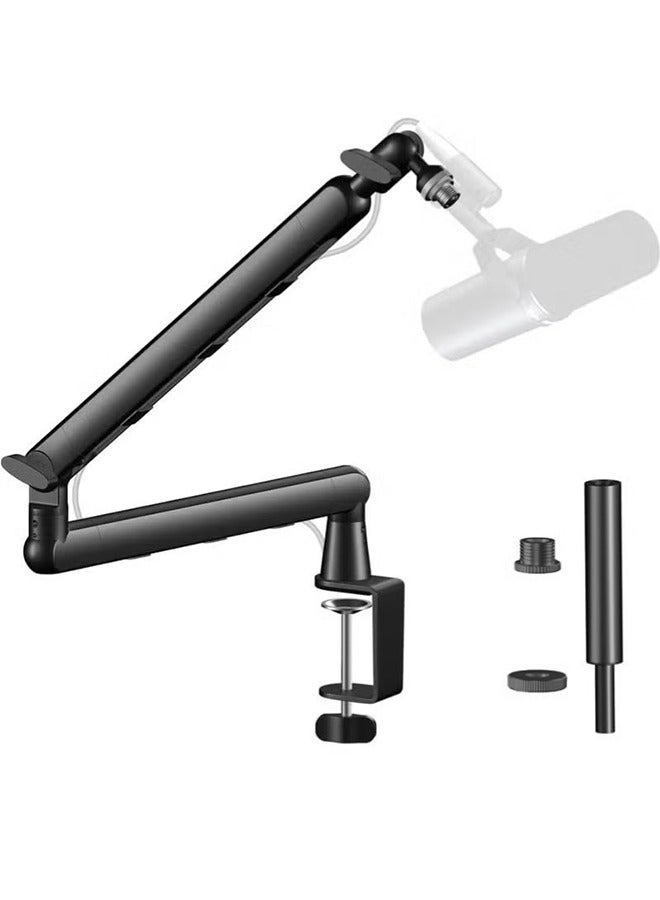 Microphone Boom Arm, Professional Microphone Arm, Desk Low Profile Mic Arm Stand, with Accessories with 360° Rotation, Cable Management, Extended Riser, Mic Clip, with Accessories, black image 1