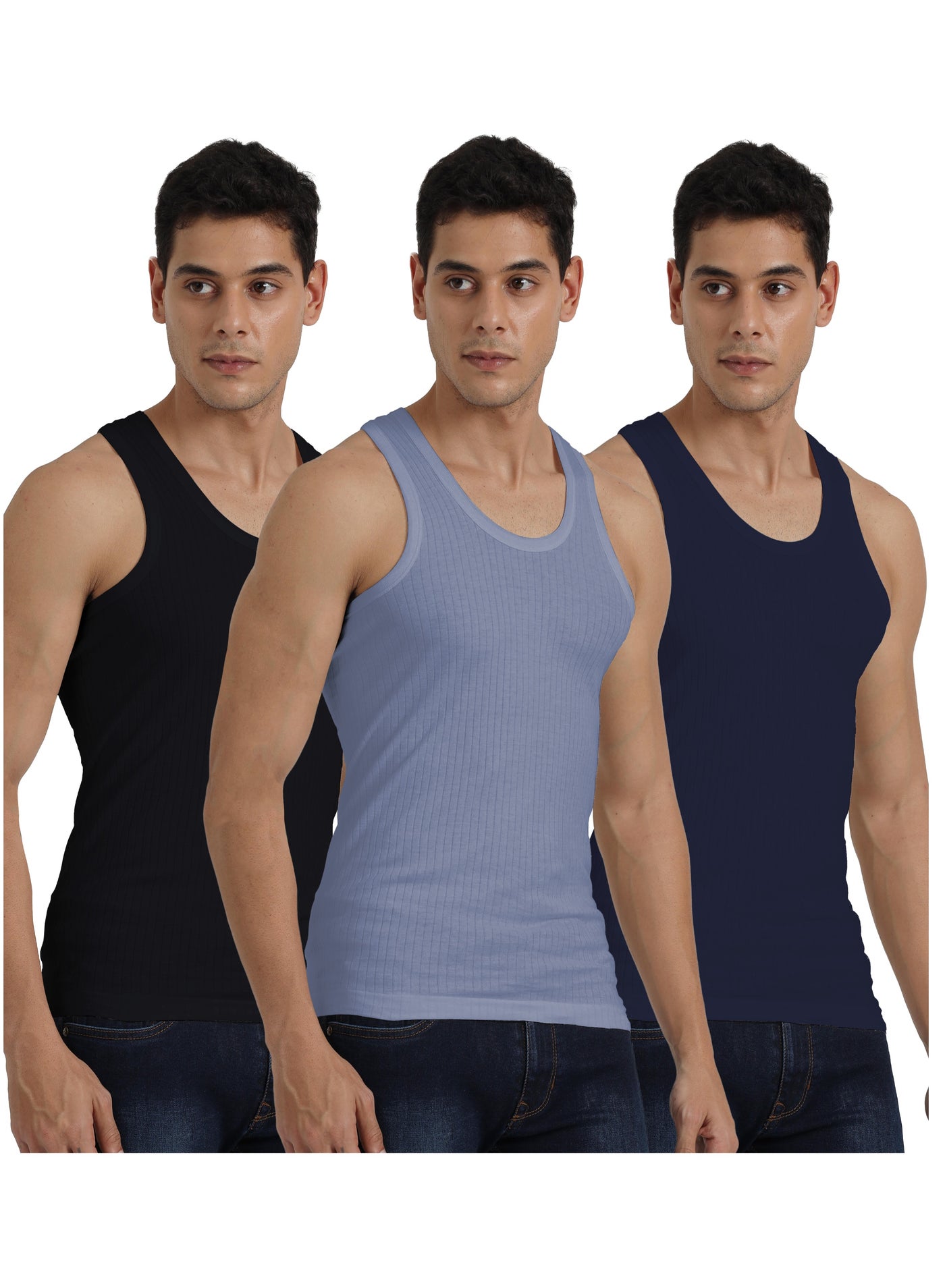 Platinum Collection Double-Knit 100% Cotton Mens Vest Undershirt Tank Top Ultrasoft Breathable Sleeveless Sando Pack of 3 image 1