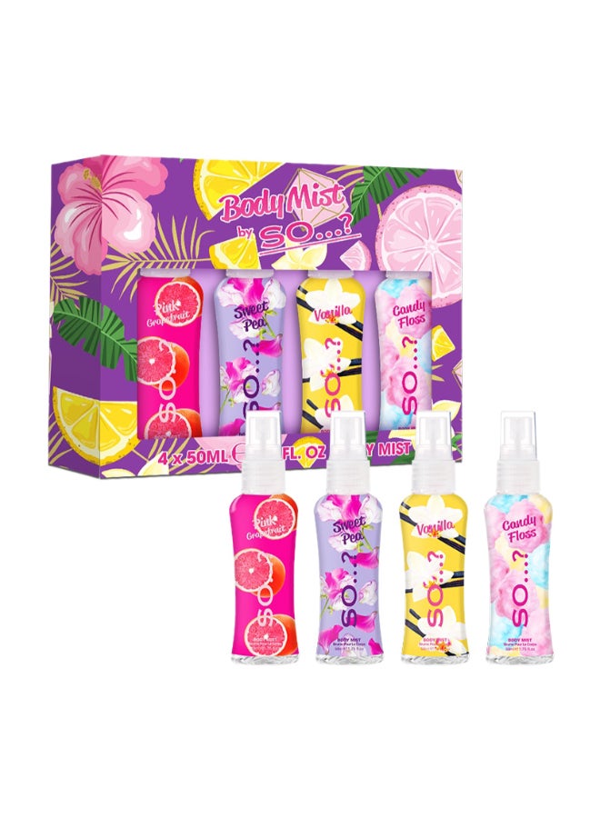 So..? Body Mist By Womens Mini Mist Body Mist Gift Set, With Pink Grapefruit, Vanilla, Candy Floss & Sweet Pea, Fragrance Spray Set (4X50Ml). image 1