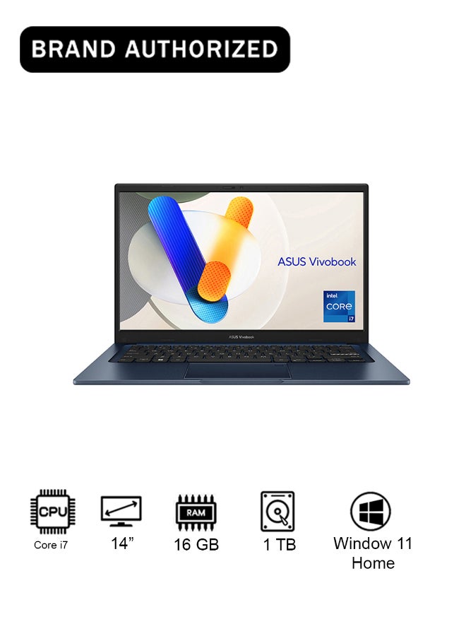 Vivobook 14 Laptop With 14-Inch Display, Core i7-1355U Processor/16GB RAM/1TB SSD/Intel UHD Graphics/Windows 11 Home Arabic blue image 1