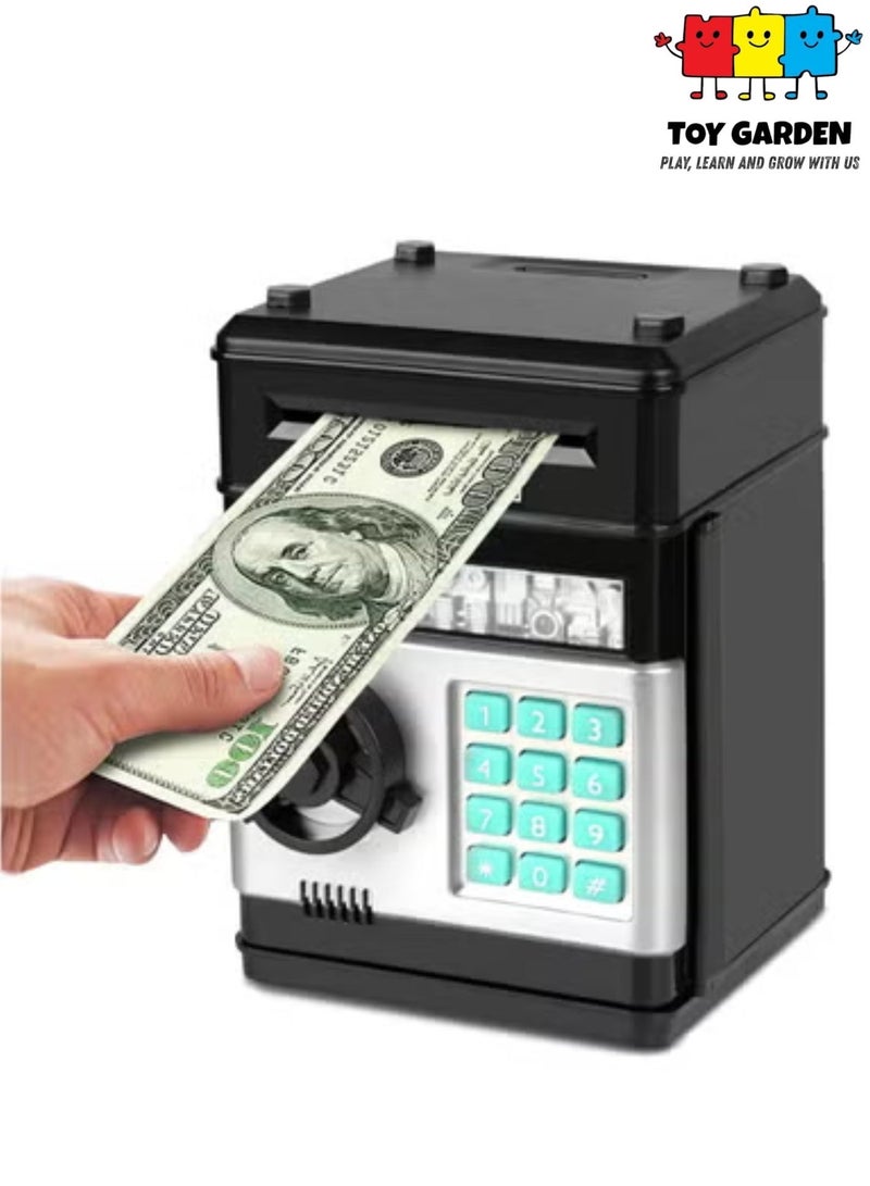 Electronic piggy bank, mini atm password money bank cash coins saving box for kids, cartoon safe bank box perfect toy gifts for boys girls (black)