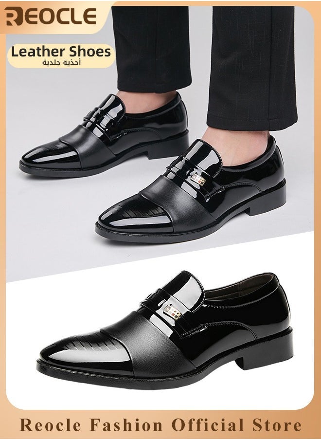 Men's Leather Shoes Patent Loafers Dress Business Leather Shoes Pointed Faux Leather Shoes Driving Leather Oxford Shoes for Men image 1